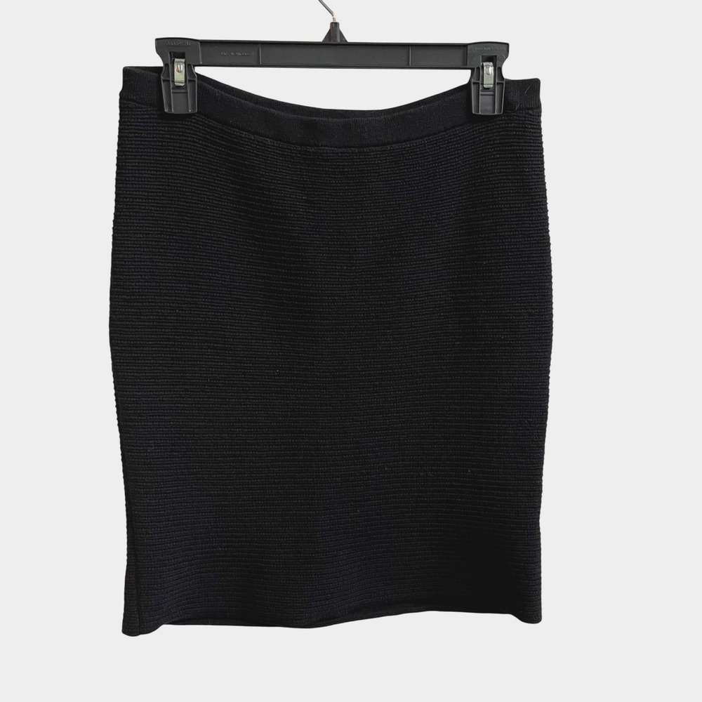Eileen Fisher Ottoman Pencil Skirt Women XS Black Ribbed Wool Blend Italian Knit